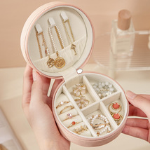 Round Portable Jewelry Box Travel Simple Jewelry Box Pink - £7.97 GBP