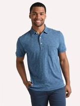 Faherty Brand Indigo Polo Shirt Denim Details Front Pocket Heather Blue ... - $24.74