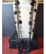 Statement Black Multi-Strand Necklace 5-Strand Faceted Beads Gothic Cost... - $14.80