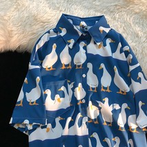 Duck Print Short Sleeve Lovers Shirt Women&#39;s Summer Harajuku Y2K Loose Fitting R - £36.98 GBP