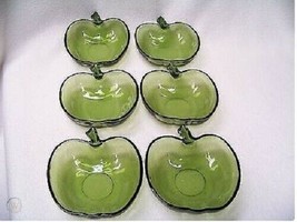 Vintage Colony Hazel-Atlas Green Glass Apple-Shaped Individual Bowls Set... - $52.08