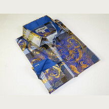 Mens Stacy Adams Fancy Foil Metallic Print Sports Shirt Stage Singer 4943 Blue image 4