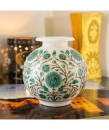 6&quot; White Marble Flower Inlay Vase Stone Malachite Inlay Flowers Pot - £2,033.66 GBP