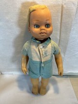 Vintage Tiny Chatty Cathy BROTHER Doll Blonde Blue Outfit Mattel 1960s DAMAGED - $19.80