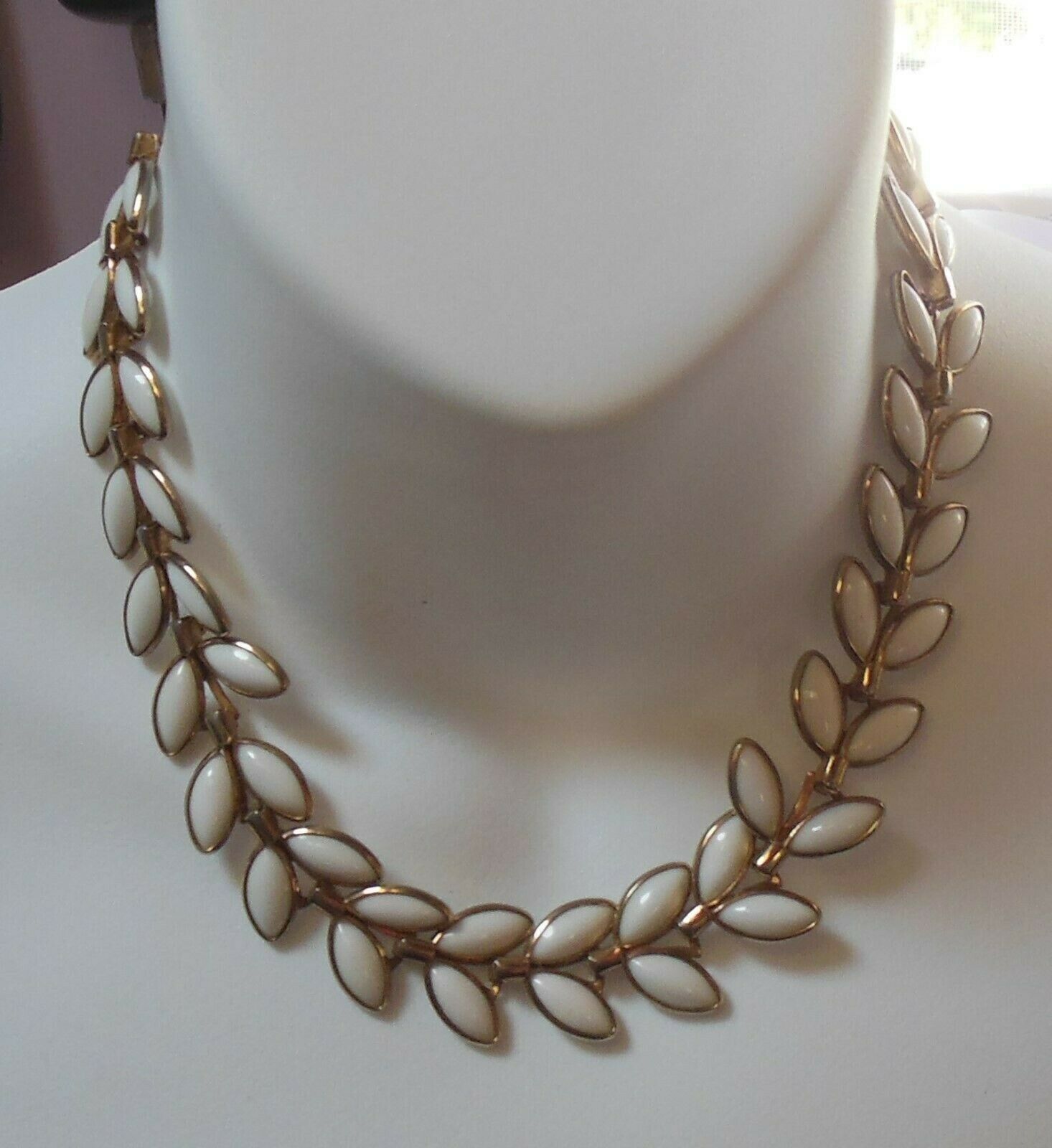 Vintage Trifari White Enamel Leaf Choker and similar items