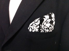 Damask Hanky Pocket Square Tuxedo Dandy Black White Wedding Bridal Groom... - $10.99