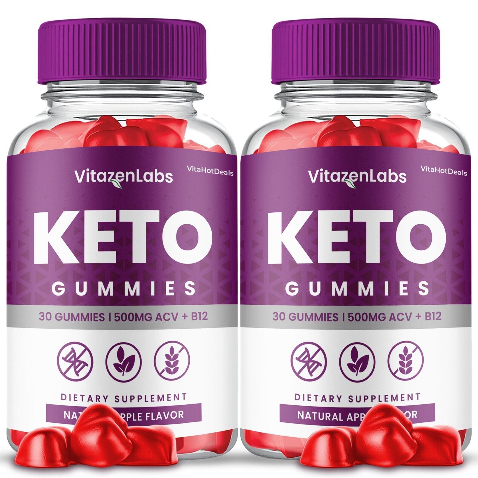 2 Pack VitazenLabs Keto ACV Gummies Apple Cider Vinegar Max Strength Formula
