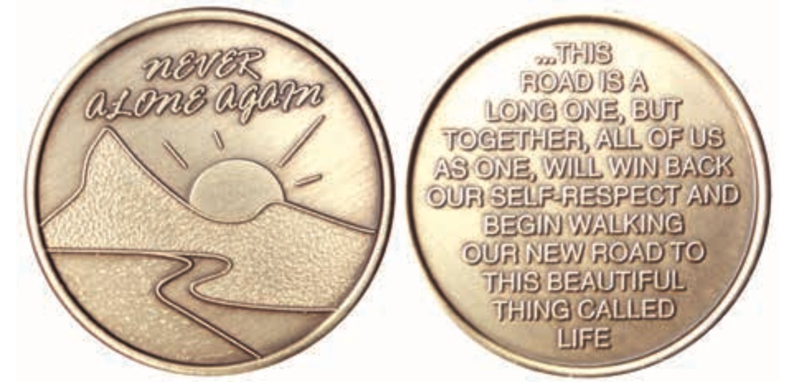 Bulk Lot of 25 Never Alone Again Sunrise River Bronze AA Medallion Chip Set