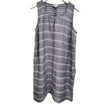 Pure Jill Linen Dress Blue Size MT Tall Sleeveless Shift Round Neck Midi Stripes - £31.68 GBP