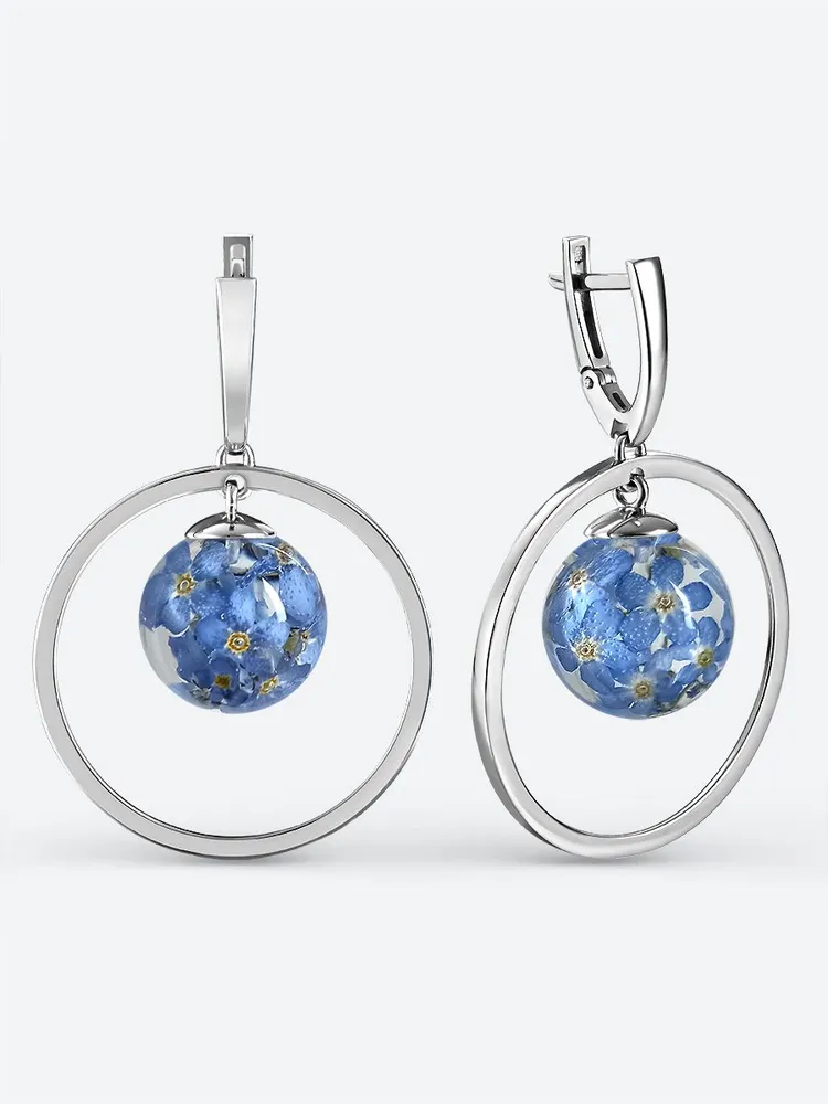 Earrings jewelry Silver rhodium plated 925 assay value with forget-me-nots - $119.00