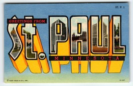 Greetings From St Paul Minnesota Large Letter Postcard Linen Curt Teich ... - $12.83