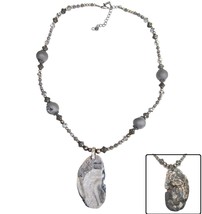Natural Chalcedony Rock Necklace Gray Druzy Geode Bead Quartz Agate Ston... - $34.60