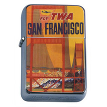 Silver Flip Top Oil Lighter Vintage Poster D 99 Fly San Francisco Airlines - £11.79 GBP