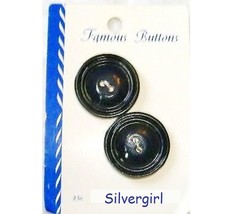 Set of 2 Vintage Carded Navy Blue Plastic Buttons - £2.36 GBP