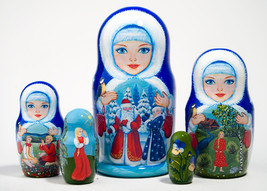 Snow Maiden Fairy Tale Nesting Doll - 6&quot; w/ 5 Piece - £47.90 GBP