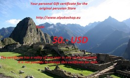 Gift certificate for our peruvian store, 50.- USD   - £39.05 GBP
