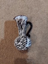 GLASS VASE  -  WHITE AND BLACK SPOTTED HANDBLOWN GLASS VASE WITH HANDLE  - $34.99