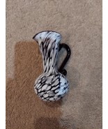 GLASS VASE  -  WHITE AND BLACK SPOTTED HANDBLOWN GLASS VASE WITH HANDLE  - $54.79 CAD