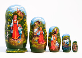 Alyonushka and Ivanushka Nesting Doll - 5&quot; w/ 5 Pieces - £47.96 GBP