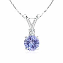 Round Tanzanite Solitaire V-Bale Pendant with Diamond in Silver - £345.44 GBP