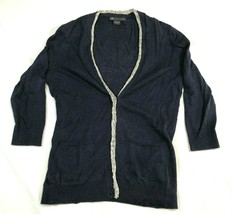 Armani Exchange Sweater Women S Navy Blue Linen Cotton Blend Button Front - £16.43 GBP