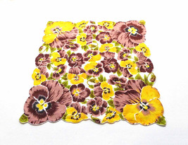 Pansy Handkerchief Bright Yellow Brown Blooms Yellow Green Leaves White ... - £7.03 GBP