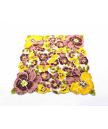 Pansy Handkerchief Bright Yellow Brown Blooms Yellow Green Leaves White ... - £7.03 GBP