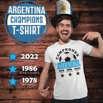 Argentina Three-Time Champions FIFA World Cup 1978 1986 2022 White T-Shirt  - €19,82 EUR+