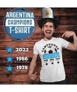 Argentina Three-Time Champions FIFA World Cup 1978 1986 2022 White T-Shirt  - $31.44 CAD+