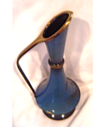  Vintage ISRAEL Vase Ewer Pitcher Blue Enamel Metal Seaside Village Scene - £21.57 GBP