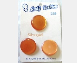 Set of 3 Vintage Pumpkin Orange Plastic Shimmery Round Buttons - £3.17 GBP