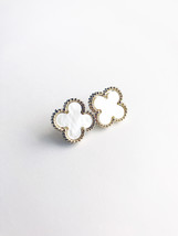 Demi Quatrefoil Motif Gold and Mother of Pearl Earrings - $35.00