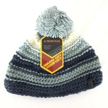 Seirus Beanie Hat Knit Striped Pom Gray Navy Blue Ivory Unisex One Size - £6.16 GBP