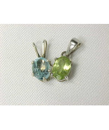 PERIDOT and BLU TOPAZ Vintage PENDANTS in STERLING Silver - Set of TWO - £39.09 GBP