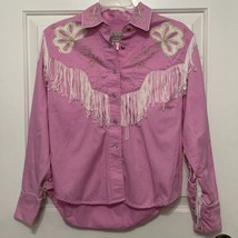 Vtg Rockmount Ranch wear YOUTH Med Western Shirt Rodeo Fringe Pink Snap Read - £55.45 GBP
