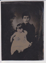 Antique Tintype Photo Portrait Mother&amp;Daughter-Woman Girl-Vtg-Fancy Dress-Studio - £73.13 GBP