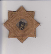 Antique Tintype Photo Portrait Boy W Coon Skin Hat-Vtg-Woven Star Frame - £89.40 GBP