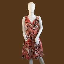 Talbots Dress Petites Size 6 Orange White Brown Floral Paisley Aline Sle... - $18.70