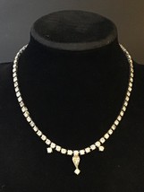 Vintage Clear Rhinestone Choker Silver Tone Necklace 15” - £28.06 GBP