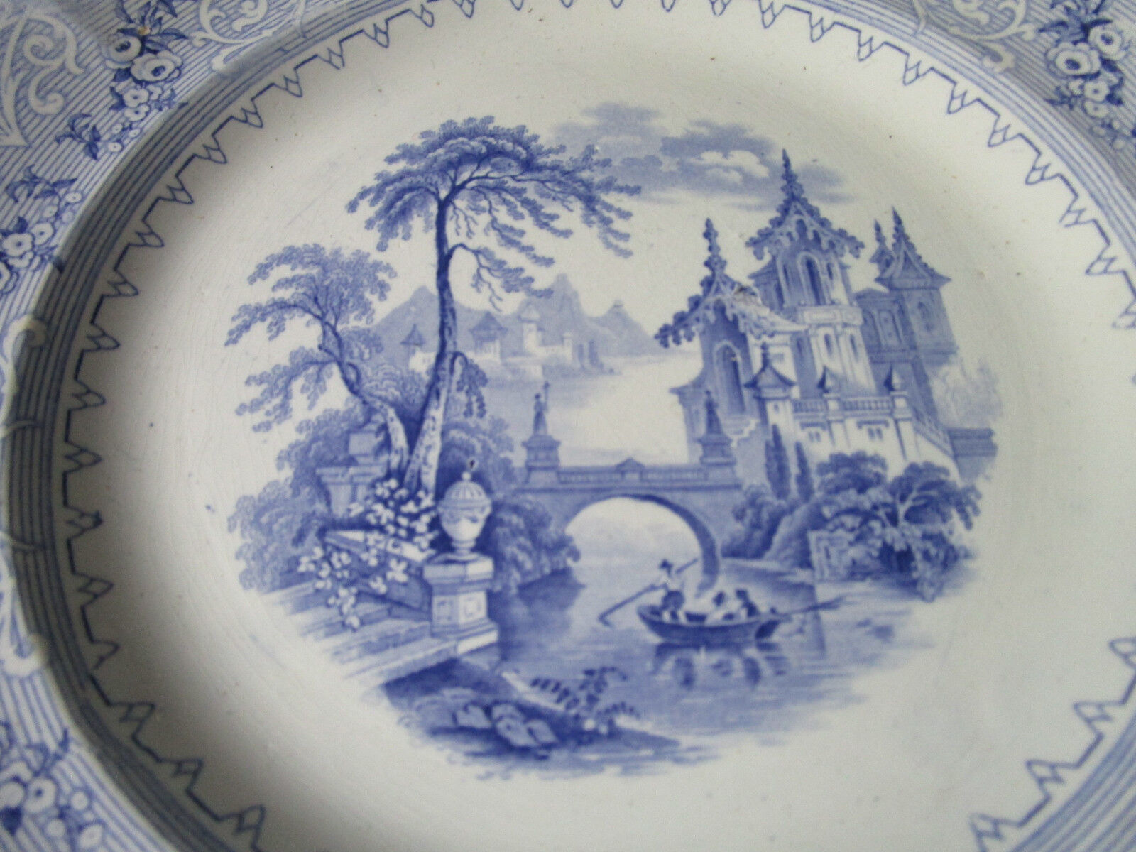 ANTIQUE 1850s WEDGWOOD GENEVA IRONSTONE BLUE TRANSFER COLLECTOR PLATE  - $123.75