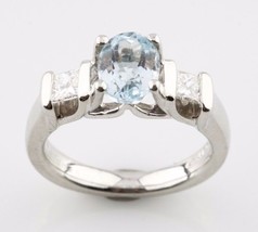 Platinum VERRAGIO 1.85 carat Oval Blue Topaz &amp; Channel-Set Diamond Ring w/ CoA - £1,522.34 GBP