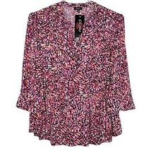 NWT Cocomo Plus Size 3X Pink Multi Color Floral Print Pintuck 3/4 Sleeve Top - £27.67 GBP