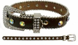 Fancy Brown Leather Dog Collar w/ Bling! Crystal Rhinestones on Collar + Buckle - £9.23 GBP+