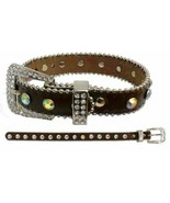 Fancy Brown Leather Dog Collar w/ Bling! Crystal Rhinestones on Collar +... - £9.12 GBP+
