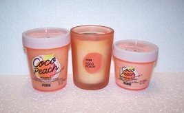 Victoria&#39;s Secret PINK Coco Peach 3 Piece Set - Candle, Scrub, Butter New - £30.78 GBP