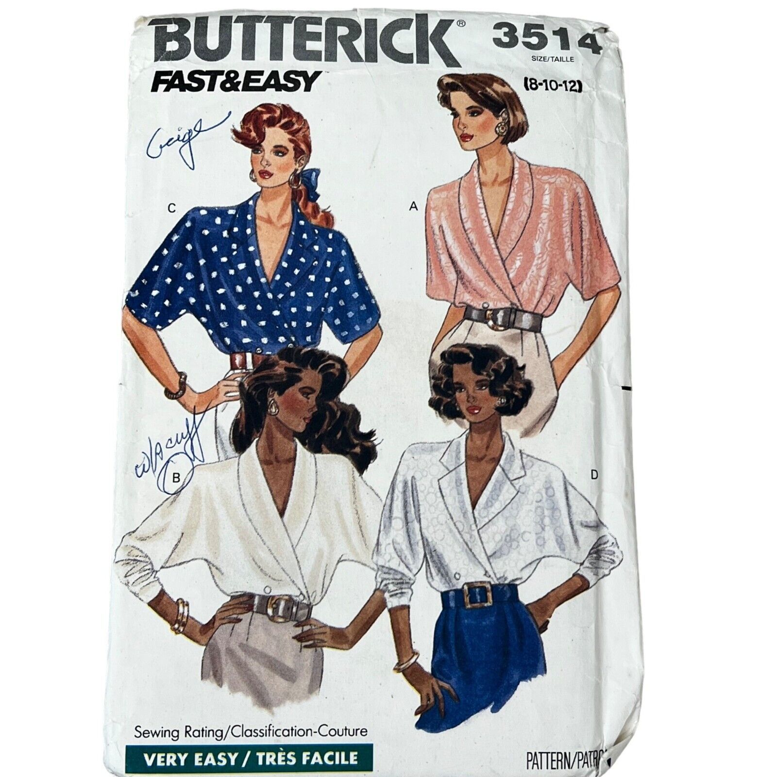 Butterick 3514 Women&#39;s Blouse Pattern 18-20-22 Fast &amp; Easy Sewing Vintag... - $7.68