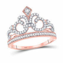10kt Rose Gold Womens Round Diamond Fleur Crown Tiara Fashion Ring 1/5 Cttw - £259.50 GBP