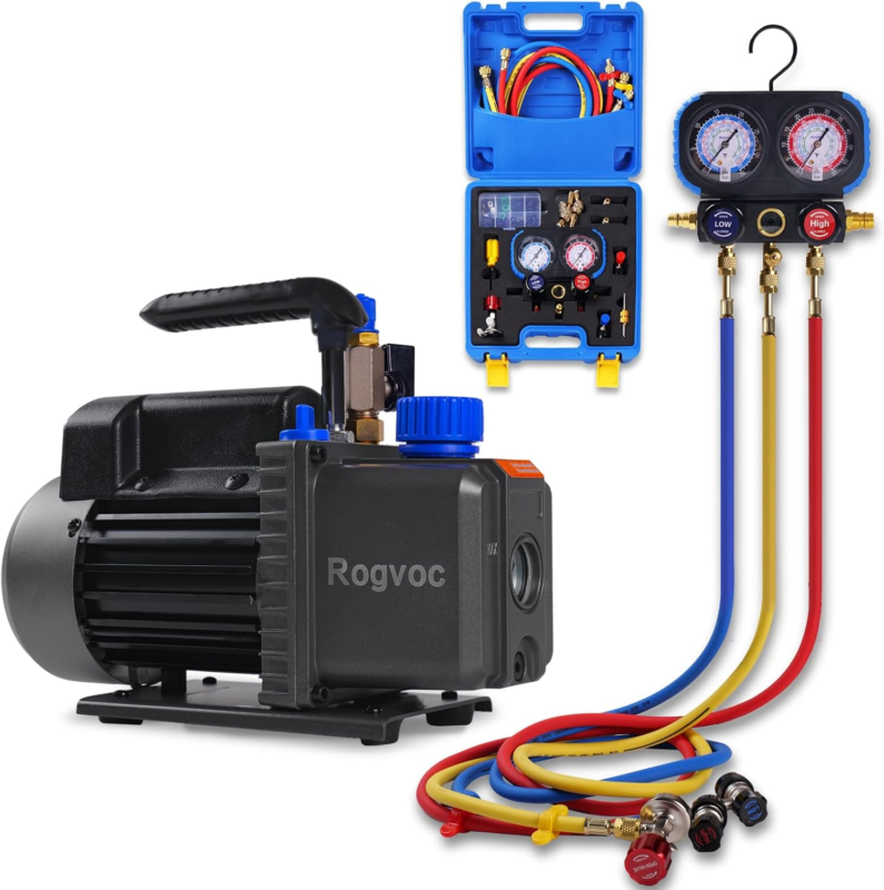 3.5 CFM Vacuum Pump and AC Manifold Gauge Set, 110V Single Stage Vacuum ... - $190.95