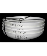 4 Large Rae Dunn &quot;ENJOY&quot; Melamine 9&quot; Off-White Matte Dinner / Serving Bo... - $39.77 CAD