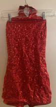 Balera Girls Red Sequin Dance Costume Large 10 12 Halter Bodysuit - $7.12